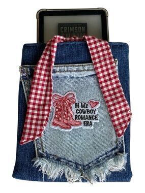 Paperwhite Kindle Cover Sleeve Upcycled Denim With Patch And Tie String